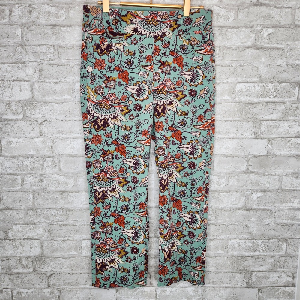 Soft Surroundings Cropped Pants Teal Floral Paisley Boho Cottagecore Small